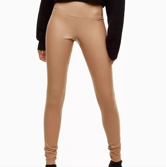 Aritzia Wilfred Free Daria vegan leather leggings pants tan beige XS - Picture 11 of 11